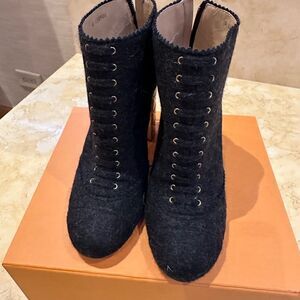 Chanel gray boots with gold embellished heel. Size 41